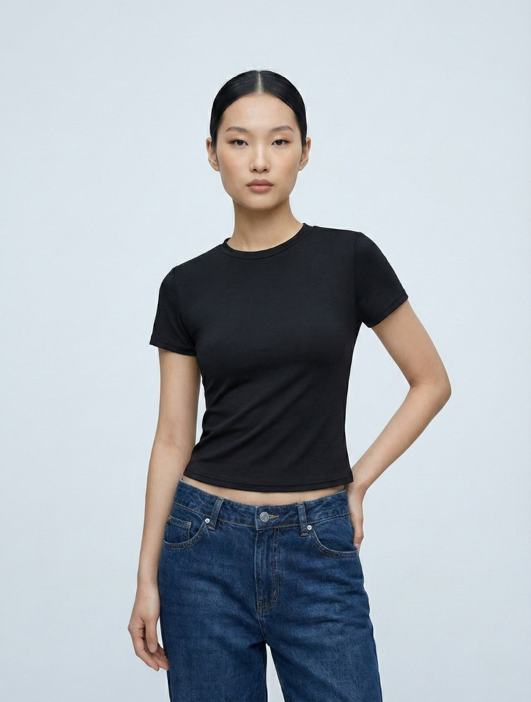 Short Sleeve Crew Neck Top - HeyShape