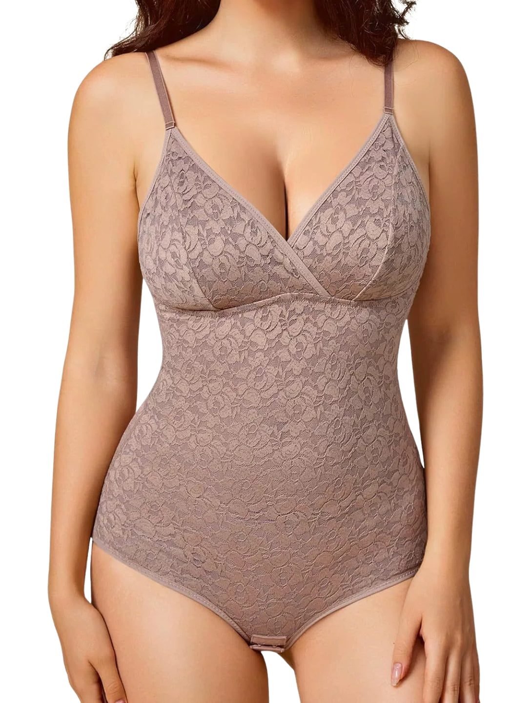 Sheer Laced V-neck Bodysuit - HeyShape