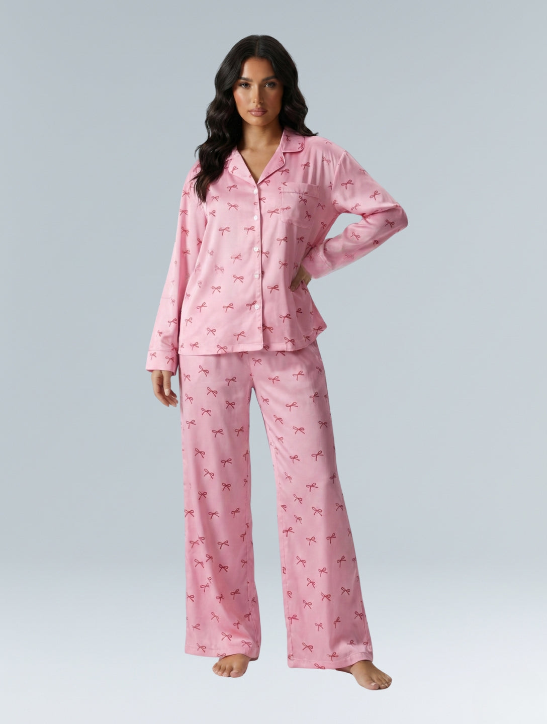 Pink Cotton Bow Pajama Set - HeyShape