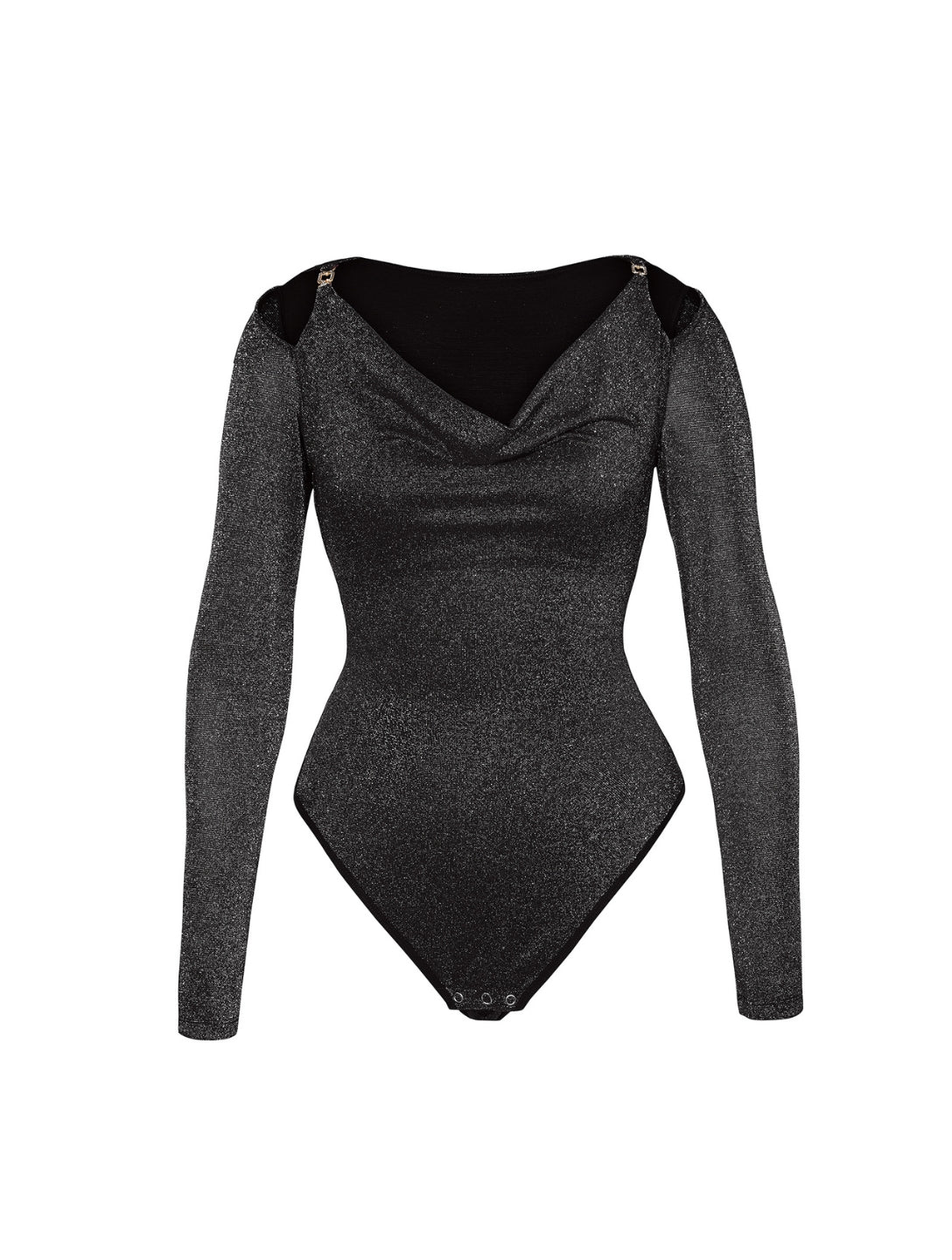 Glitter Long Sleeve Thong Bodysuit - HeyShape