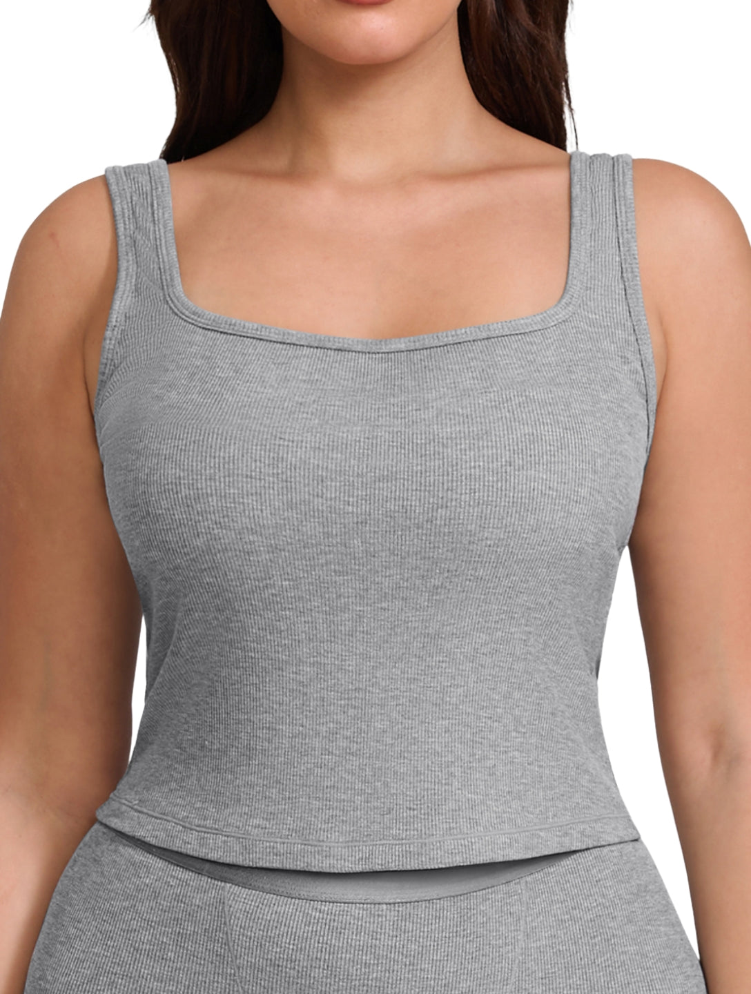 Square Neck Ribbed Tank - HeyShape