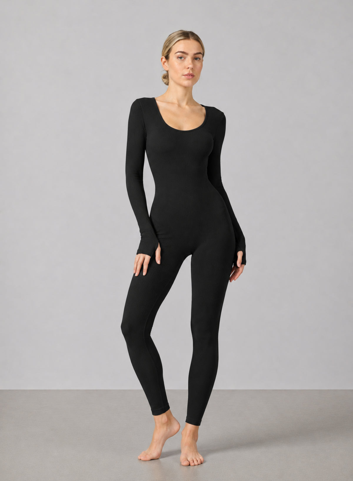 Ribbed Square Neck Jumpsuit - HeyShape