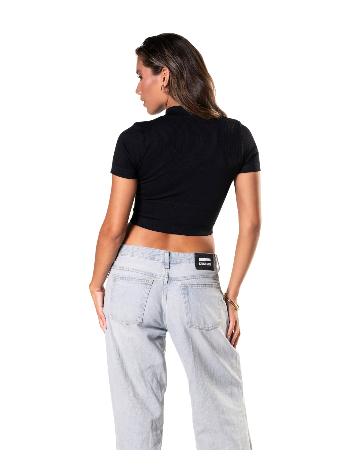 Seamless Ribbed Zip-Front Short Sleeve Crop Top - HeyShape