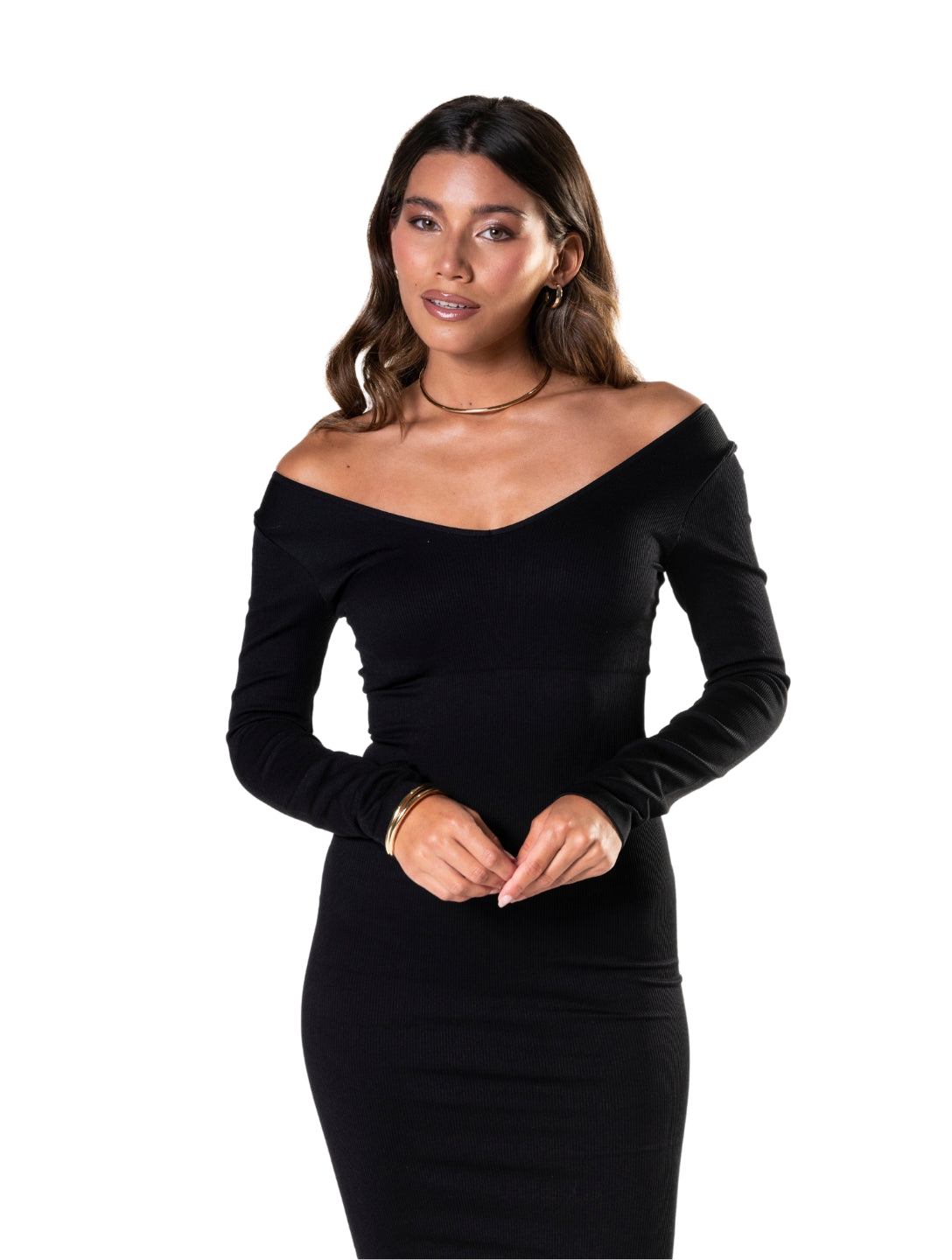 V-Neck Long Sleeve Dress - HeyShape