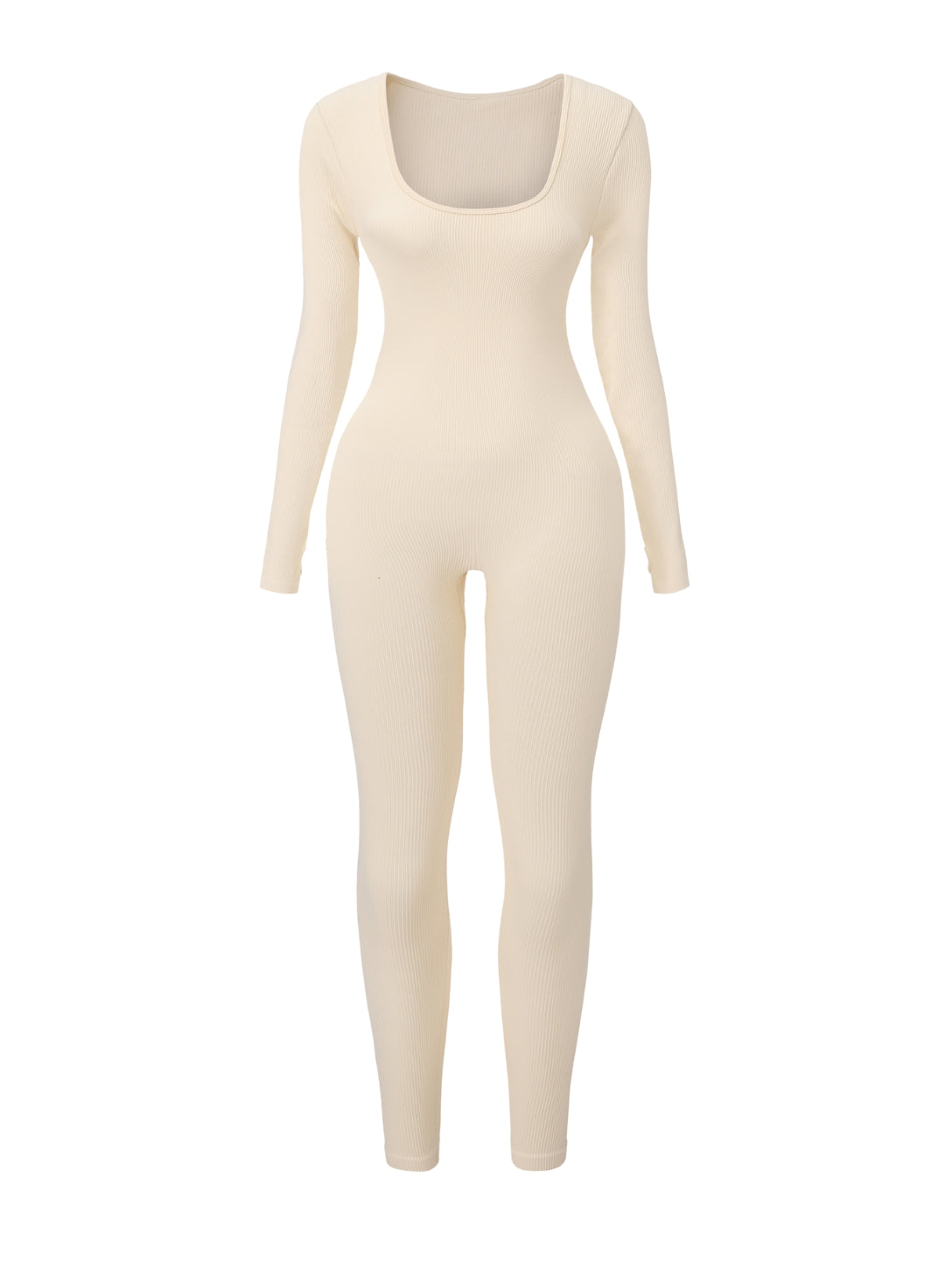 Ribbed Square Neck Jumpsuit - HeyShape