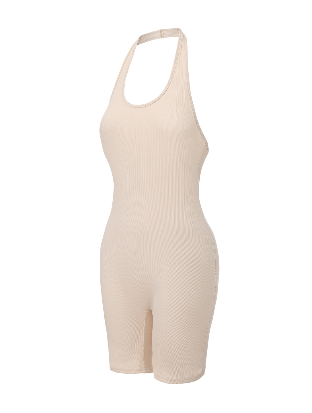 Ribbed Halter Neck Low Back Bodysuit - HeyShape