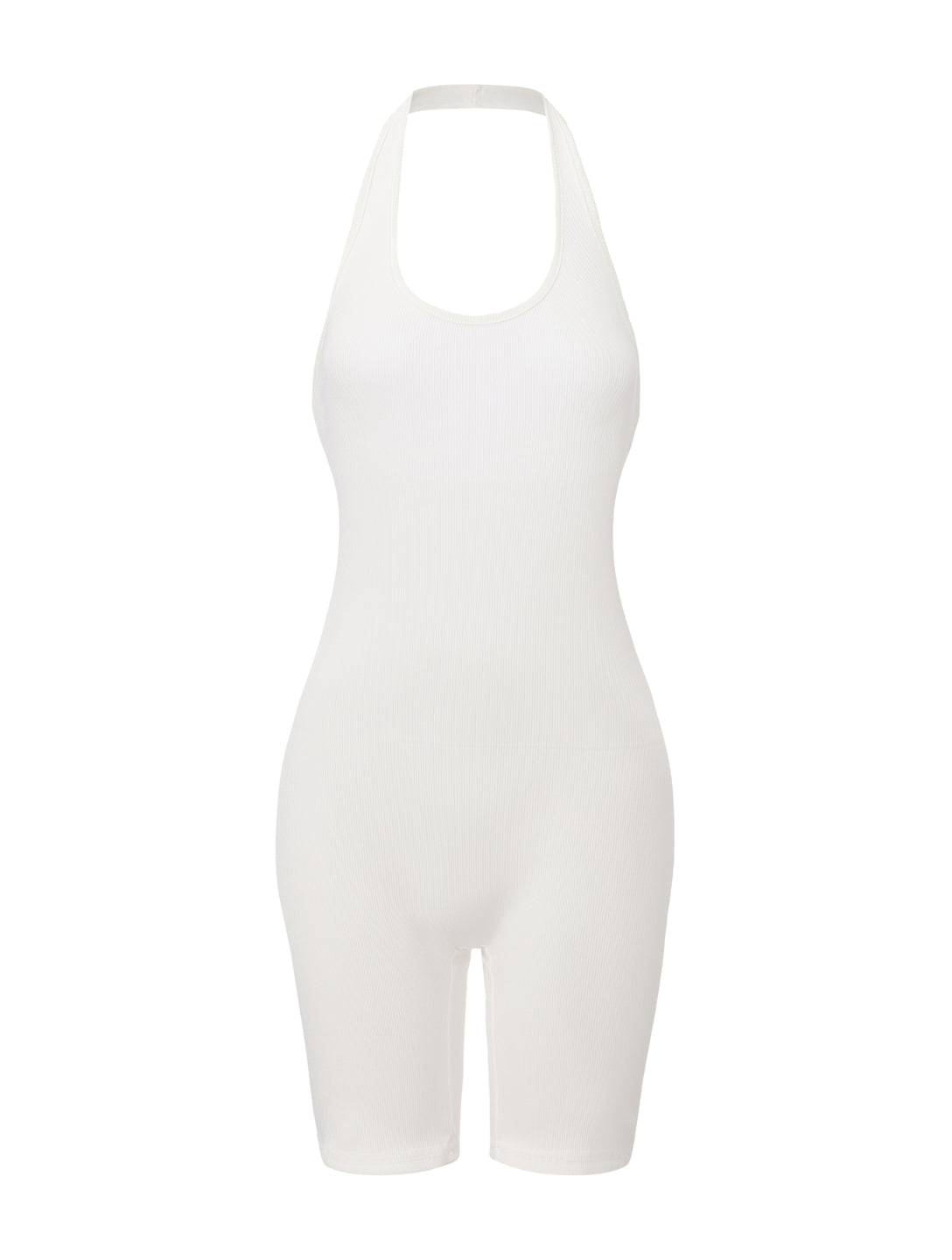 Ribbed Halter Neck Low Back Bodysuit - HeyShape