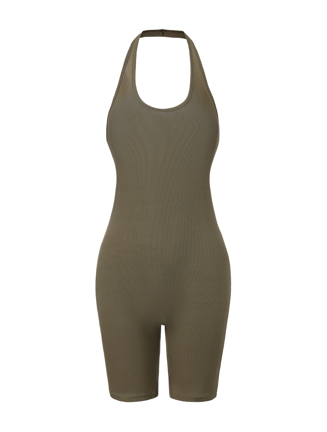 Ribbed Halter Neck Low Back Bodysuit - HeyShape