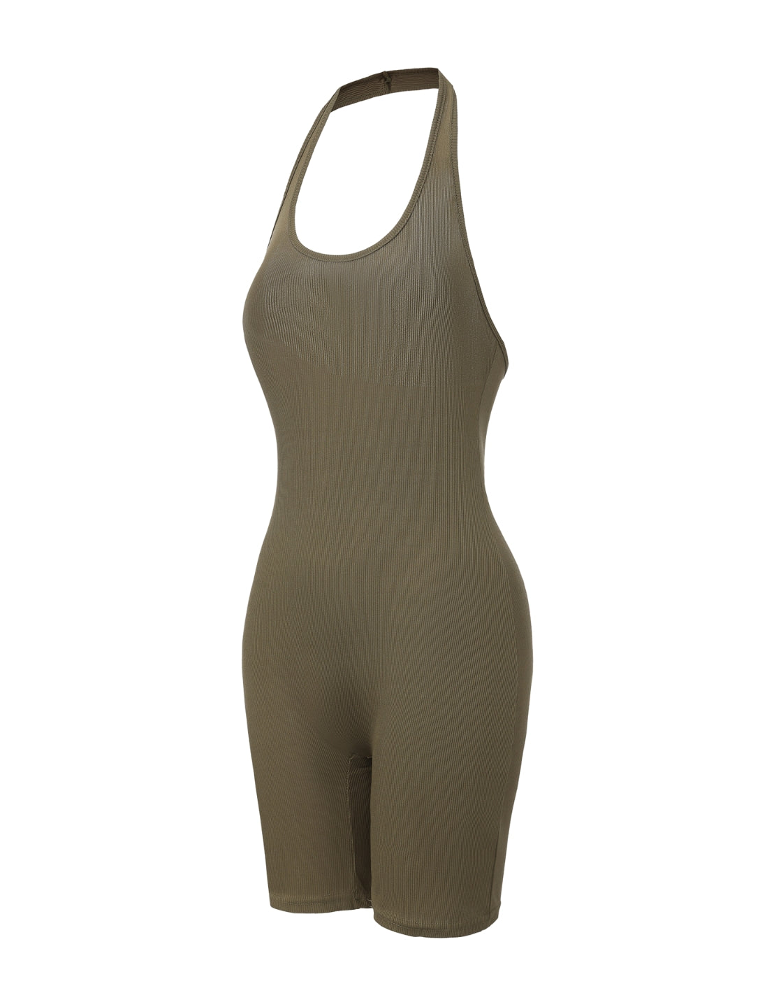 Ribbed Halter Neck Low Back Bodysuit - HeyShape