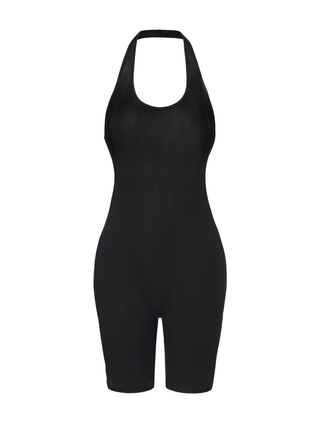 Ribbed Halter Neck Low Back Bodysuit - HeyShape