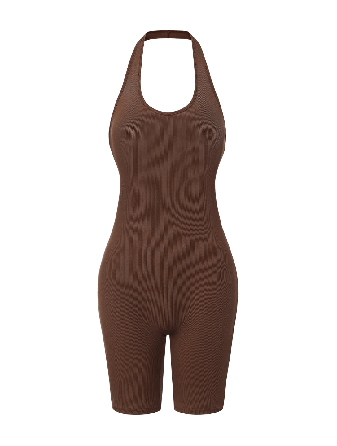 Ribbed Halter Neck Low Back Bodysuit - HeyShape