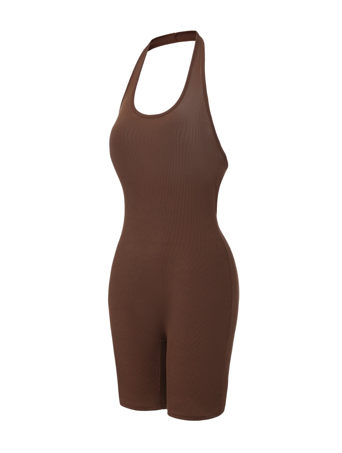 Ribbed Halter Neck Low Back Bodysuit - HeyShape