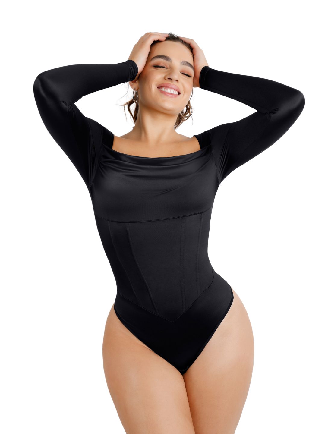 Satin-bodystocking med vandfaldsudskæring
