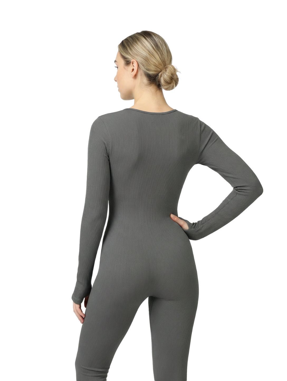 Gerippter Jumpsuit mit quadratischem Ausschnitt