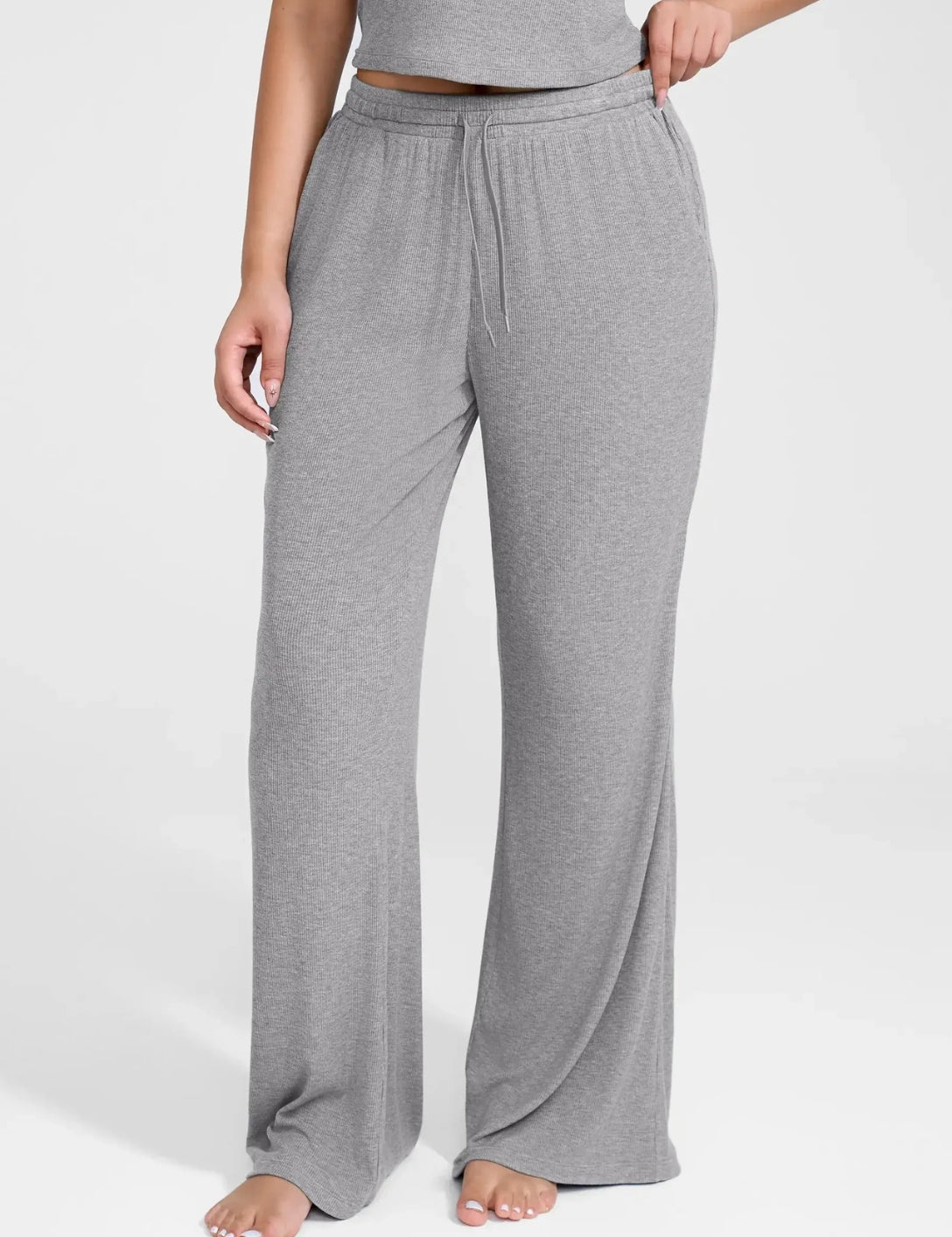 Wide Leg Ribbed Lounge Pants - HeyShape