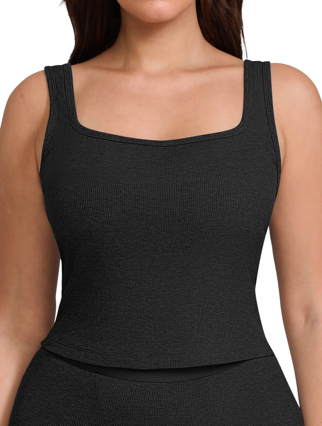 Square Neck Ribbed Tank - HeyShape