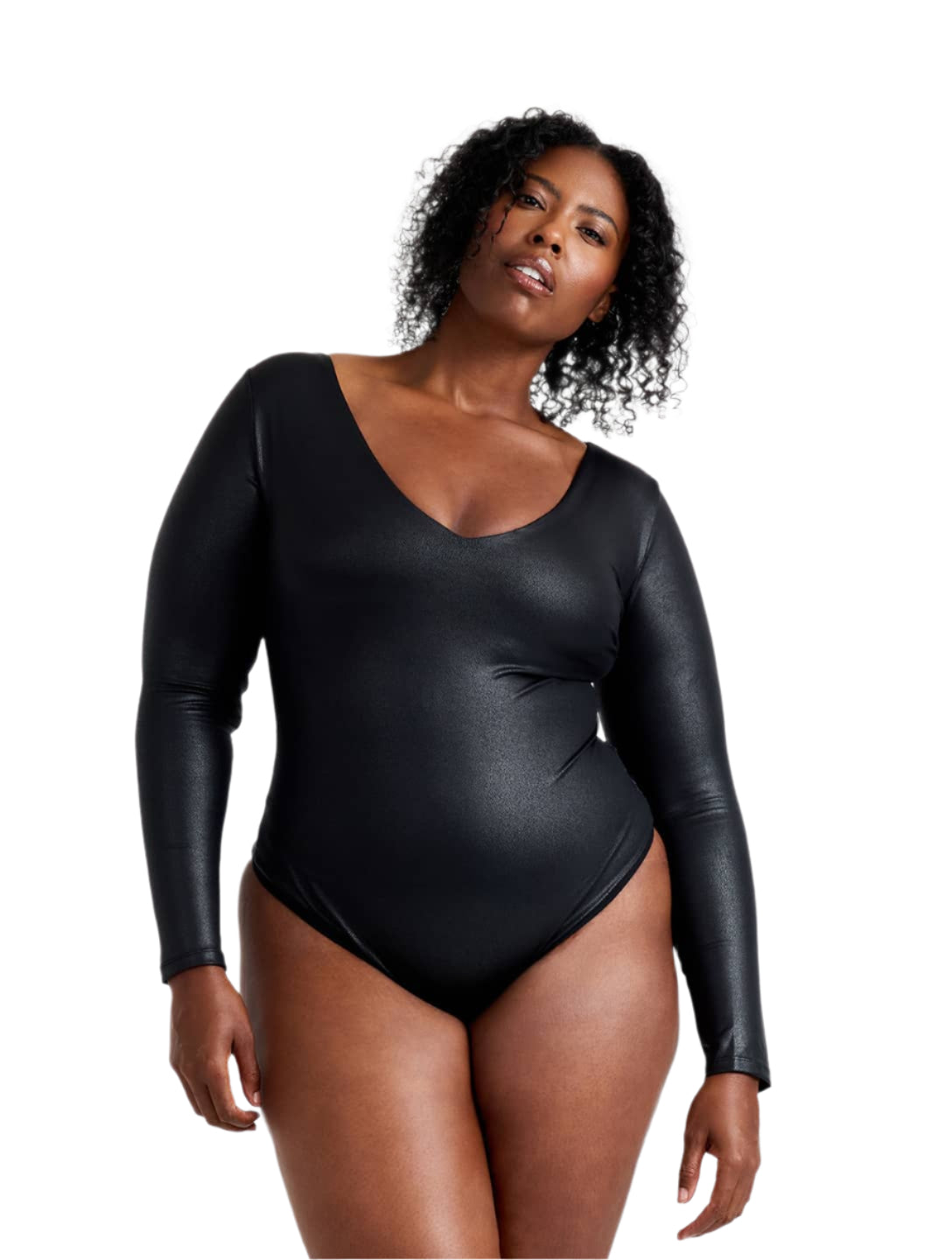 Leather Look Long Sleeve Bodysuit