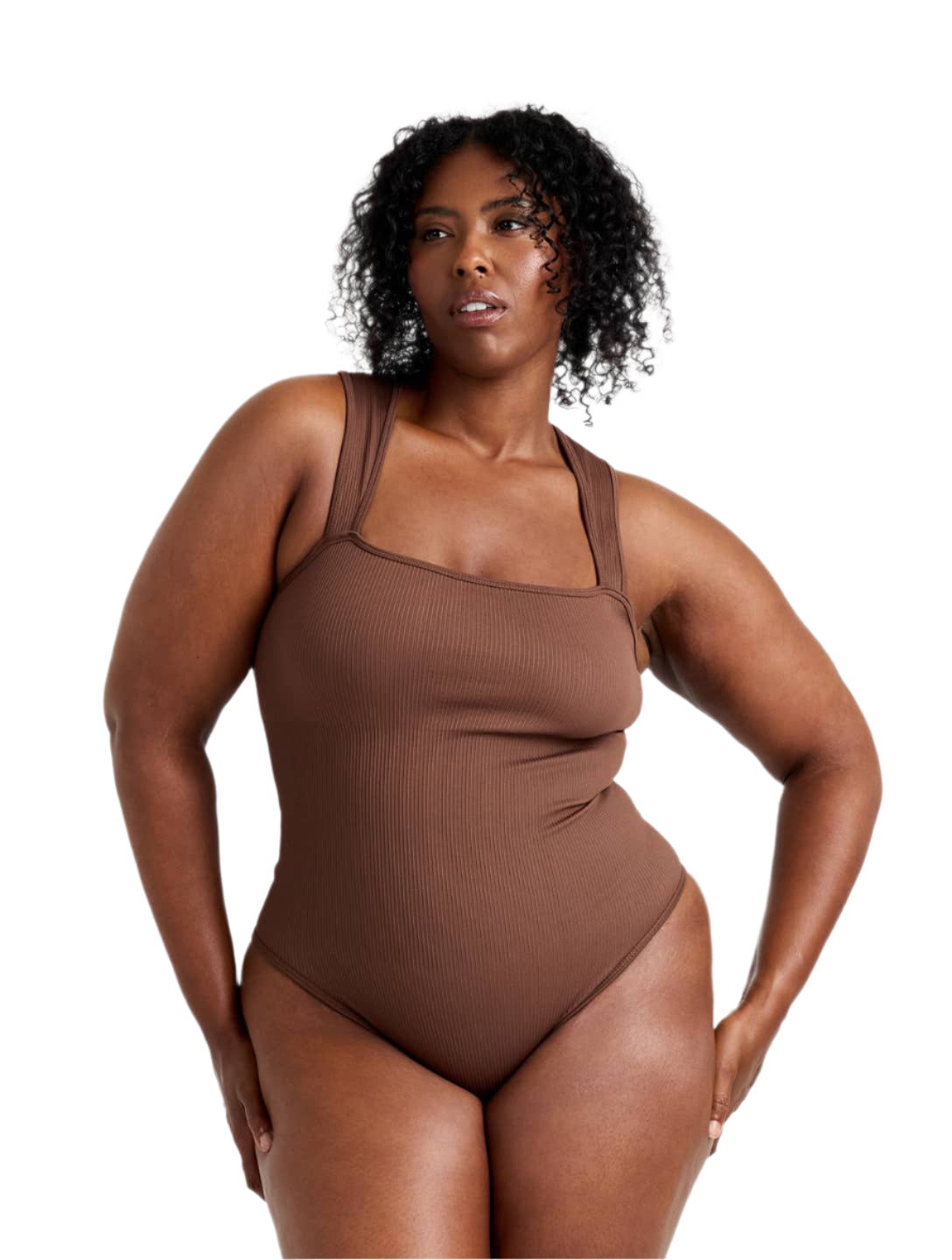 Ribbed Square Neck Shapewear Bodysuit - HeyShape