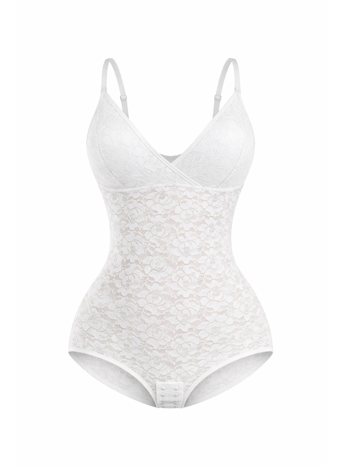 Sheer Laced V-neck Bodysuit - HeyShape