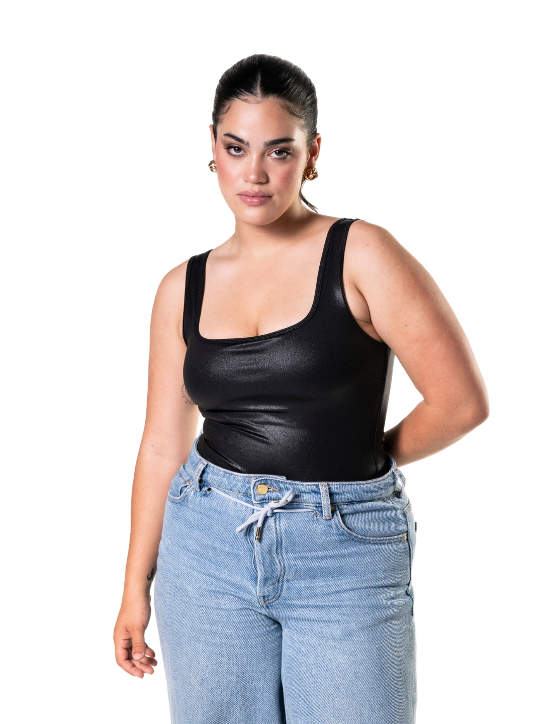 Leather Look Snatched Bodysuit - HeyShape