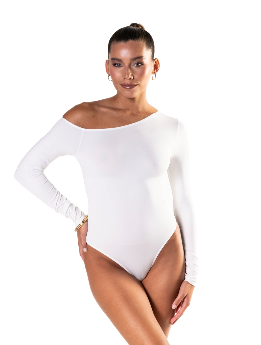 Langærmede One Shoulder bodystocking med g-streng