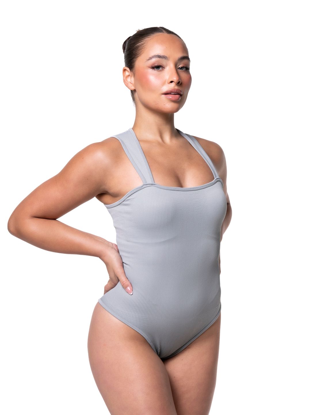 Ribbed Square Neck Shapewear Bodysuit - HeyShape