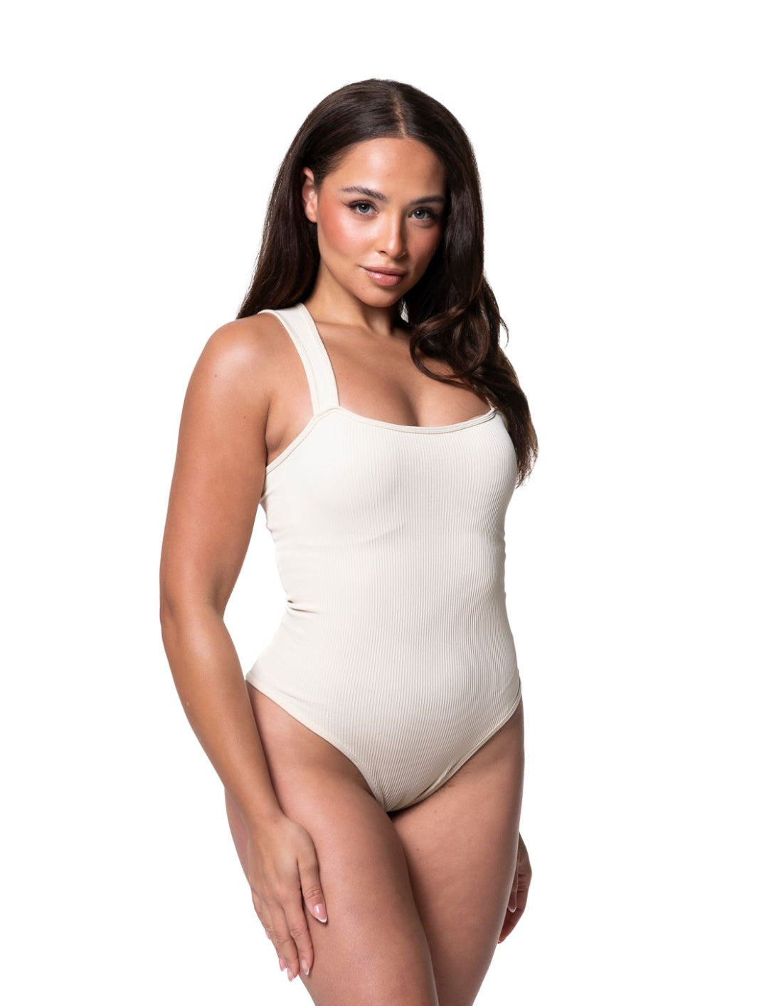 Ribbed Square Neck Shapewear Bodysuit - HeyShape