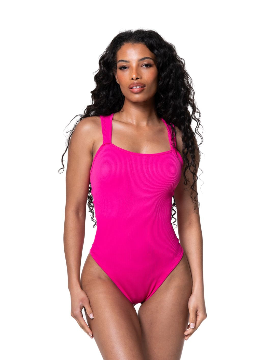 Ribbed Square Neck Shapewear Bodysuit - HeyShape