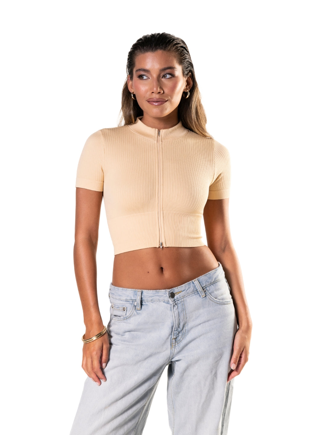 Seamless Geribbelde Crop Top met korte mouwen