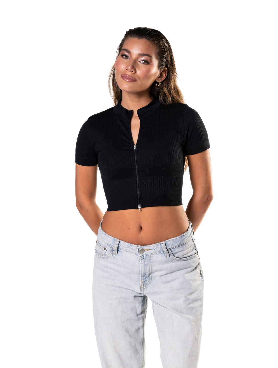 Seamless Geribbelde Crop Top met korte mouwen