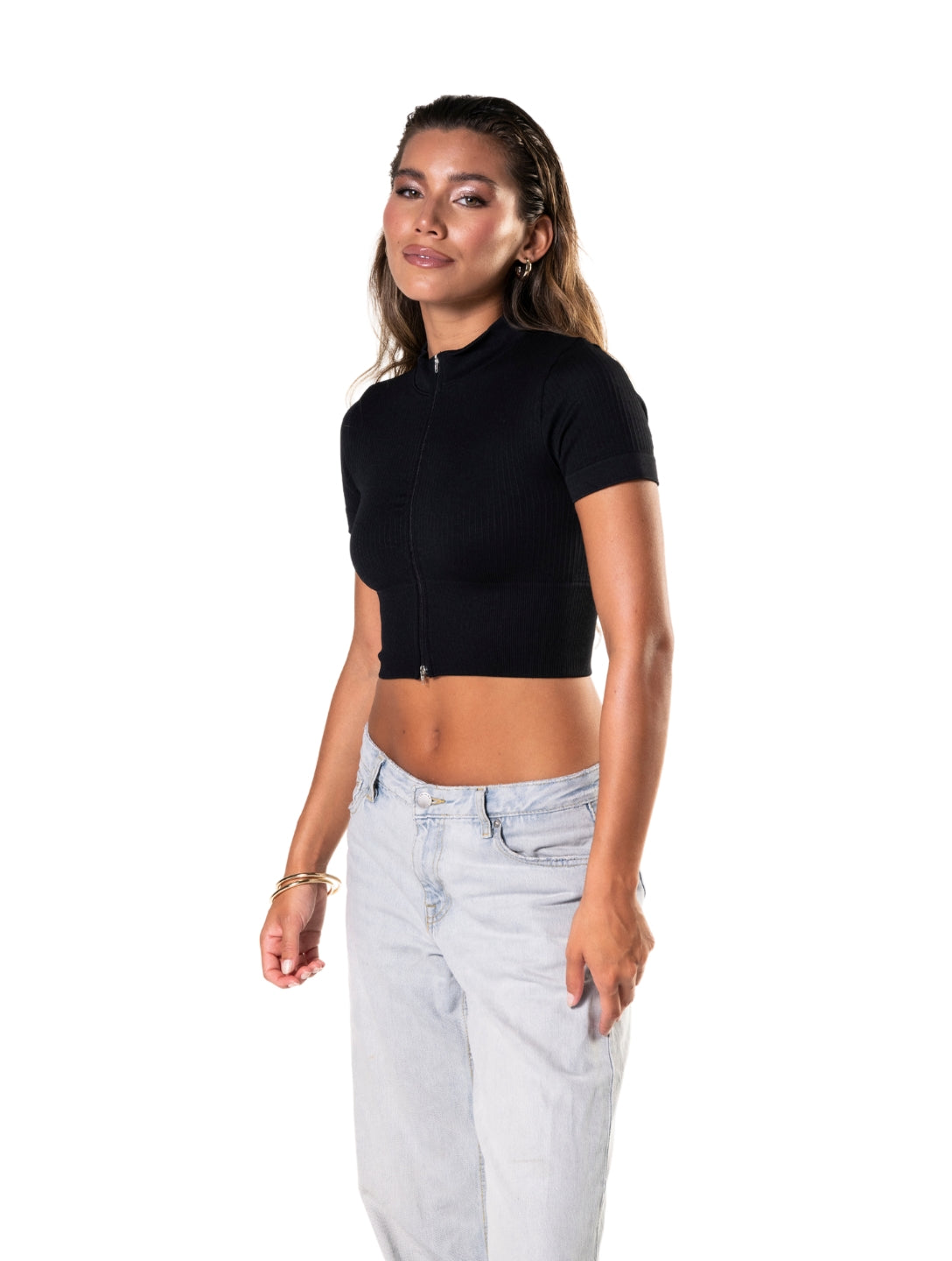 Seamless Geribbelde Crop Top met korte mouwen