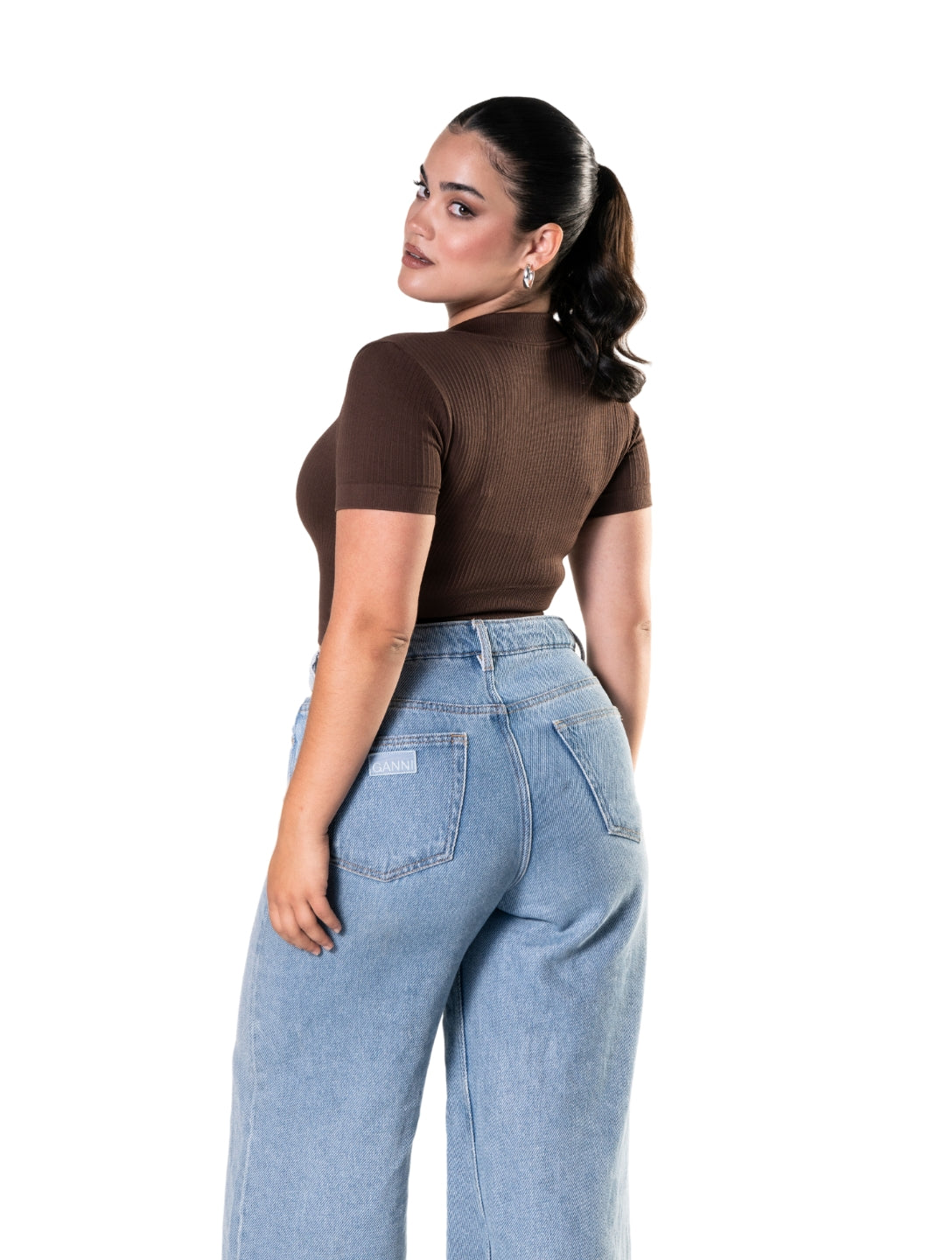 Seamless Ribbed Zip-Front Short Sleeve Crop Top - HeyShape