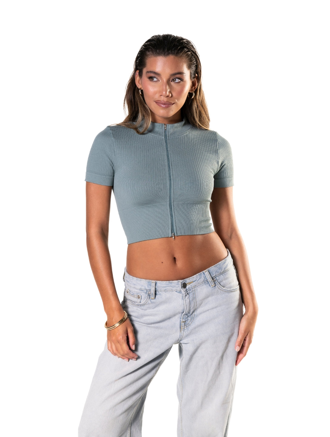 Seamless Geribbelde Crop Top met korte mouwen