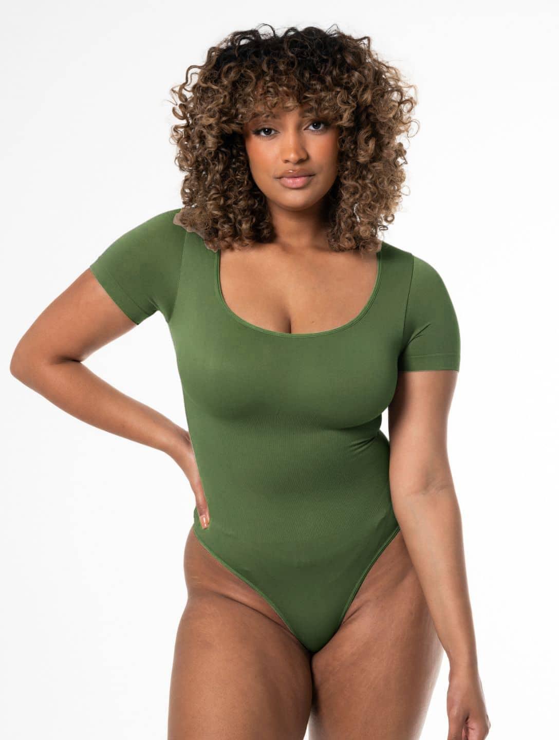 Square Neck Thong Bodysuit - HeyShape