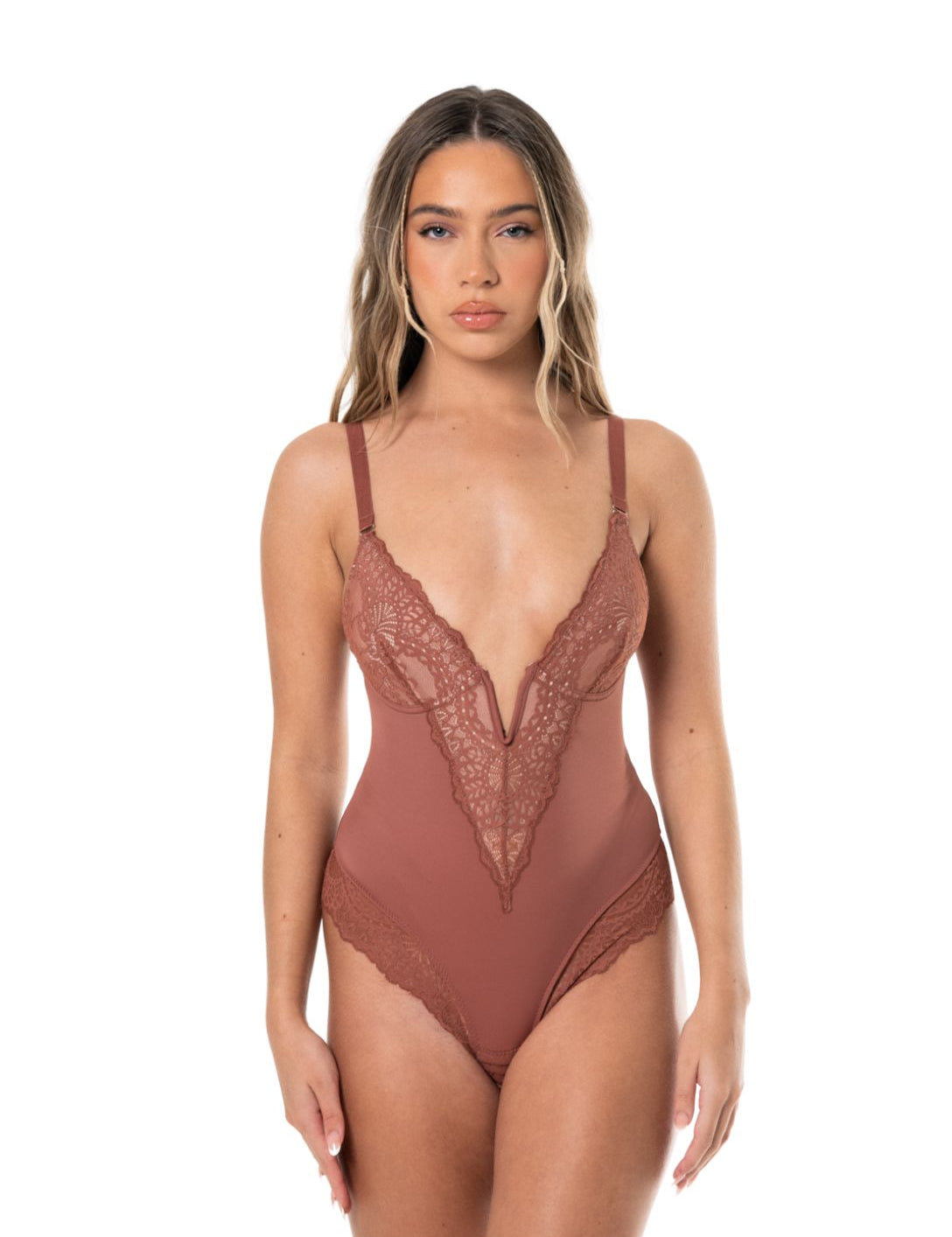 V-Neck Half Laced Bodysuit - HeyShape